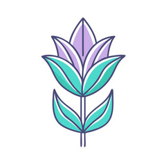 A stylized illustration of a lovely purple and teal flower with elegant leaves