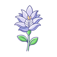 A Delicate Purple Flower with Green Leaves Illustration Featuring a Unique Petal Design and Vibrant Colors