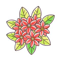 Delightful Cluster of Red Flowers with Lush Green Leaves Artistic Illustration