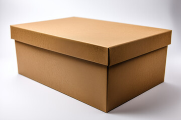 A simple, clean shoe box made of cardboard on a light background. The box is closed and without any labels or markings.