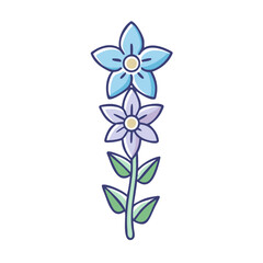 Lovely illustration of a double flower stem with blue and purple blossoms
