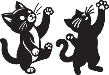 Cute Playful Cat Reaching Up Paw Set in energetic silhouette vector illustration bundle for motion lovers