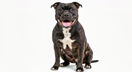 Muscular Confident Staffordshire Bull Terrier Portrait Stocky Build Broad Head Friendly Expressive Eyes Staffy Dog