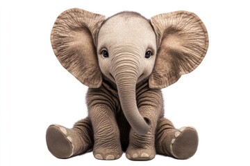 Adorable Baby Elephant Sitting Isolated on White Background
