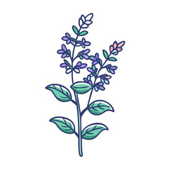 A Delightful Illustration of Lavender Flowers and Green Leaves Botanical Art
