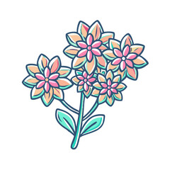 Charming Cluster of Peach and Pink Flowers with Teal Leaves