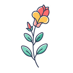 A delightful illustration of a stylized flower with vibrant petals and leaves