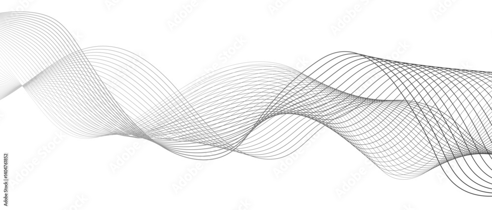 Poster minimalist abstract wave design consisting of smooth, flowing black and gray lines on a white backgr