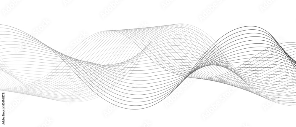 Aufkleber Minimalist abstract wave design consisting of smooth, flowing black and gray lines on a white background. Modern digital and geometric  technology themes & data visualizations, scientific concept