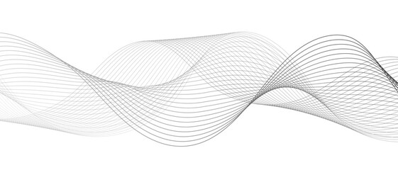 Minimalist abstract wave design consisting of smooth, flowing black and gray lines on a white background. Modern digital and geometric  technology themes & data visualizations, scientific concept