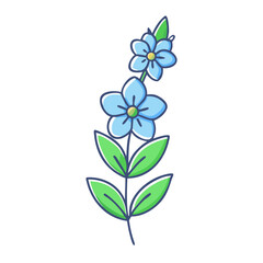 Delightful Illustration of Two Blue Flowers and Green Leaves