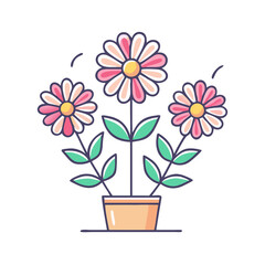 Three Pink and White Flowers in a Pot A Delightful Illustration of Blooming Plants