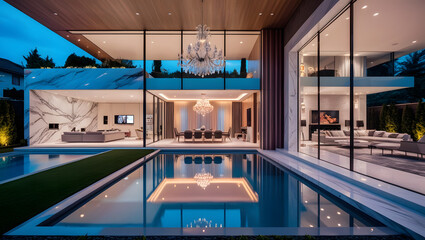 "Modern Luxury House with Infinity Pool at Sunset"

