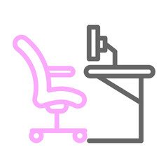 Desk and Chair Vector Line Lt Pink Grey Icon Design