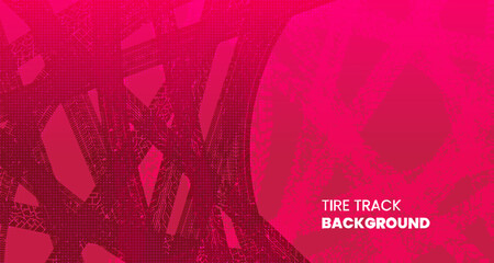 Abstract tire track background with halftone elements in red. Stock vector illustration.