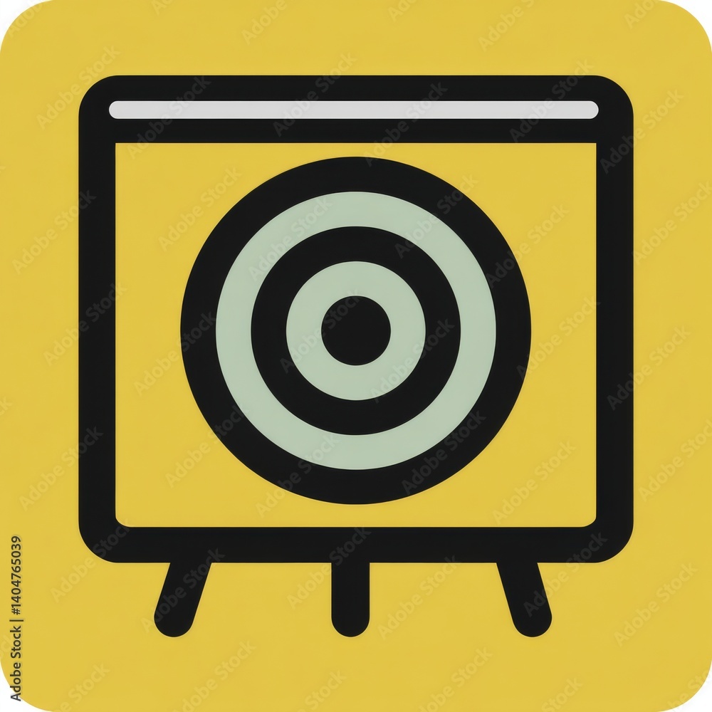 Poster abstract illustration of a target board with concentric circles on a yellow background