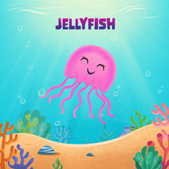 vector illustration jellyfish character childhood under the sea
