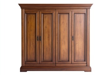 Wooden Wardrobe with Doors on White Background
