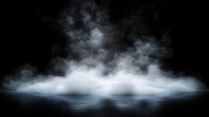 Fototapeta premium Smoke black ground fog cloud floor mist background steam dust dark white horror overlay. Ground smoke haze night black water atmosphere 3d magic spooky smog texture isolated transparent effect circle