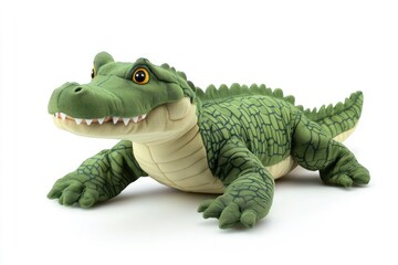 Fototapeta premium Stuffed Alligator Toy Lying Down Green Fabric Alligator Animal