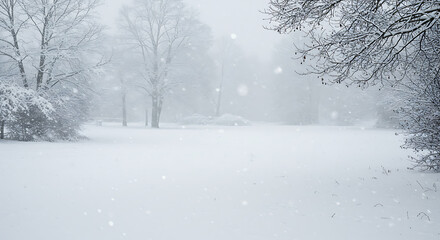 Fototapeta premium Winter's Embrace: Serene Snowfall in a Frozen Landscape AI Generated