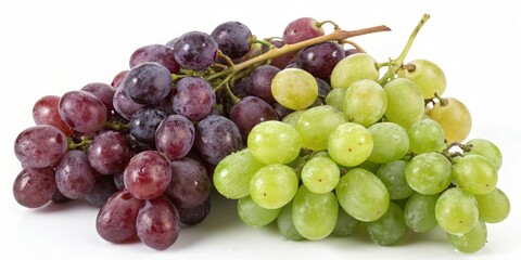 Obraz premium Variety of fresh grapes arranged on a white background showcasing different colors and textures