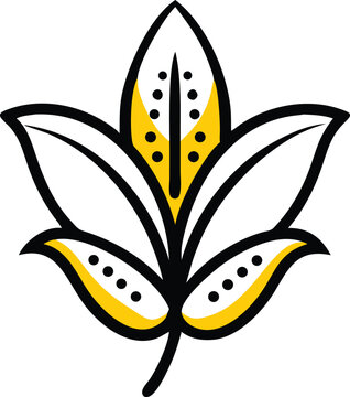 stylized white flower with yellow accents clip art preview