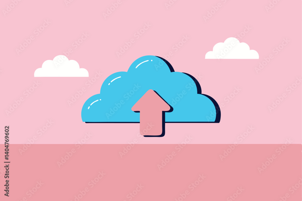Aufkleber simple cloud uploading vector illustration on a pink background concept for technology