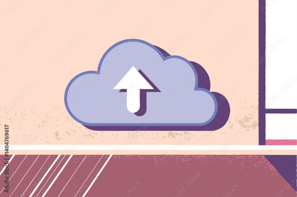 Poster retro style cloud computing concept illustration upload data transfer icon