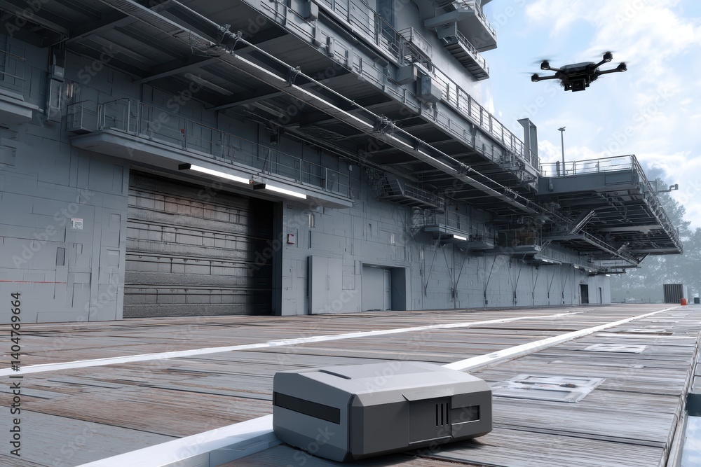 Poster ai-integrated crane lifting a ship s superstructure module with millimeter precision, guided by moti