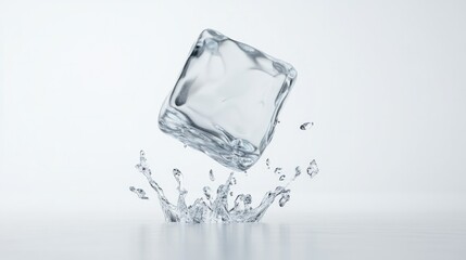 Falling ice cube, isolated on white background, full depth of field