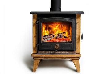 Burning Wood Stove with Wood and Fireplace for Heating