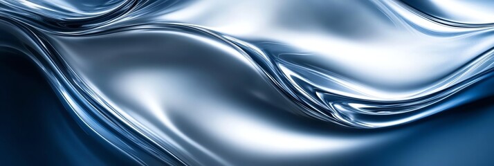 Fototapeta premium Stunning abstract liquid gradient with swirling metallic silver and deep blue, creating an artistic fluid effect. Perfect for ultra-wide backgrounds, wallpapers, and creative projects