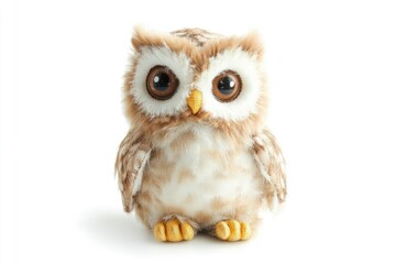 Obraz premium Cute Owl Plush Toy Sitting on White Background