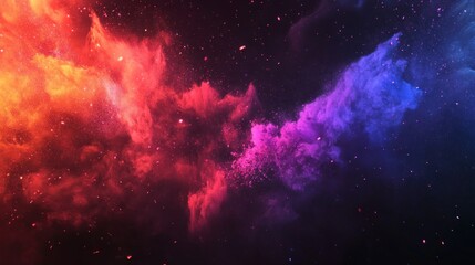 Naklejka premium Abstract cosmic nebula with red, blue, and purple clouds and stardust.