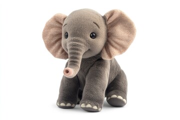 Obraz premium Sitting Elephant Plush Toy Gray Animal on White Background