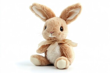 Obraz premium Stuffed Rabbit Sitting with Bow Isolated on White