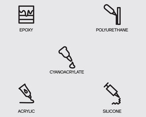 type of syntetic adhesive material thin line icon symbol.synthesis glue coat material outline icons isolated on background