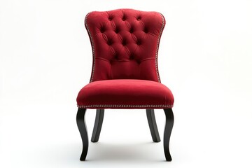 Fototapeta premium Elegant Red Velvet Chair with Tufted Back on White Background