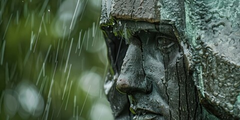 a crying starue under the rain