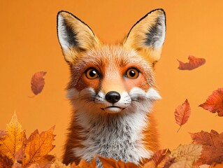 Fototapeta premium Adorable Red Fox Among Autumn Leaves Fall Wildlife Portrait
