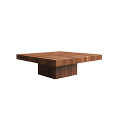 Modern Square Wooden Coffee Table with Low Profile Base - Isolated onTransparent background