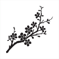 Elegant Line Drawing of Plum Blossom Branch black silhouette
