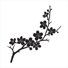 Elegant Line Drawing of Plum Blossom Branch black silhouette
