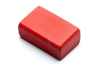 Red Wooden Block Isolated on White Background Close-up