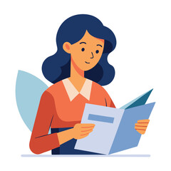 woman-reading-newspaper-in-a-flat-design-vector image on white background