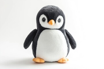 Cute Penguin Plush Toy Standing on White Background