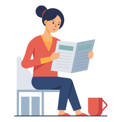 woman-reading-newspaper-in-a-flat-design-vector image on white background