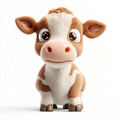 Adorable Cartoon Calf Cute Baby Cow 3D Render White Background Farm Animal