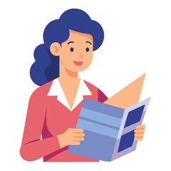 woman-reading-newspaper-in-a-flat-design-vector image on white background